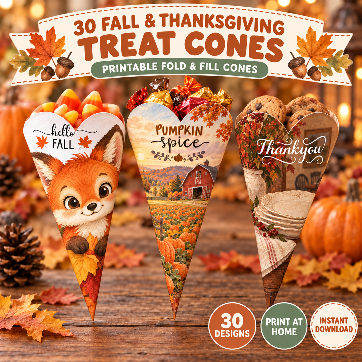 Fall & Thanksgiving Cone Pack — 30 Cone Designs